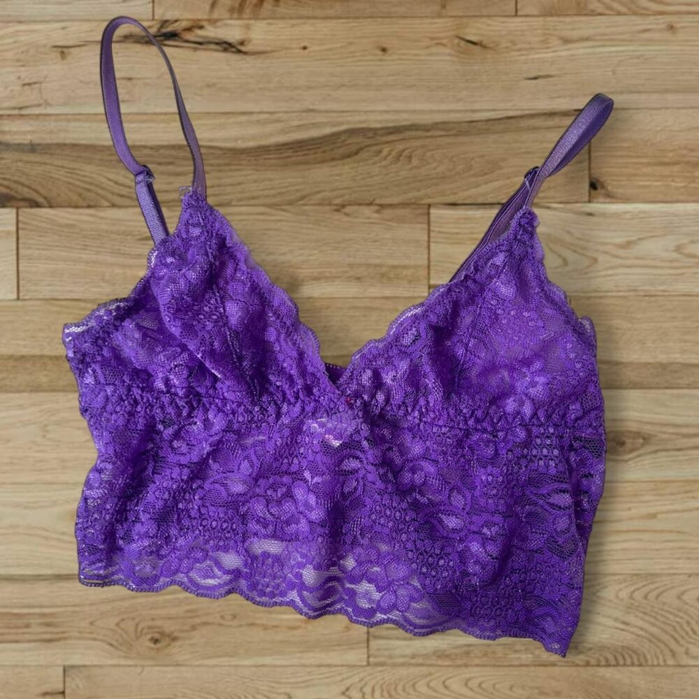 4/$20 DEAL -- Bright purple shimmery sheer lace bralette cami top 🖤